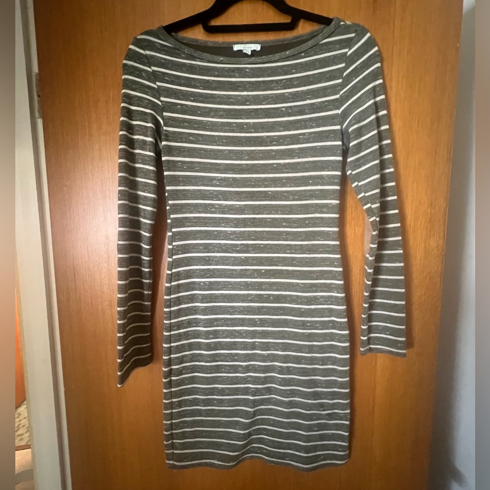 Soprano Olive Green and Cream Striped Dress